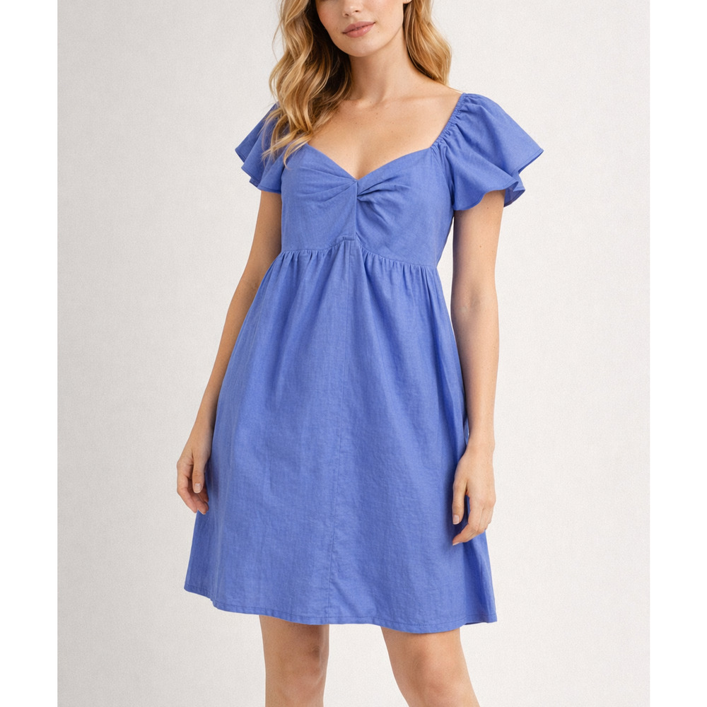 LA Relaxed Young Dress Womens Large Bluebell Linen Blend Babydoll Sundress Beach